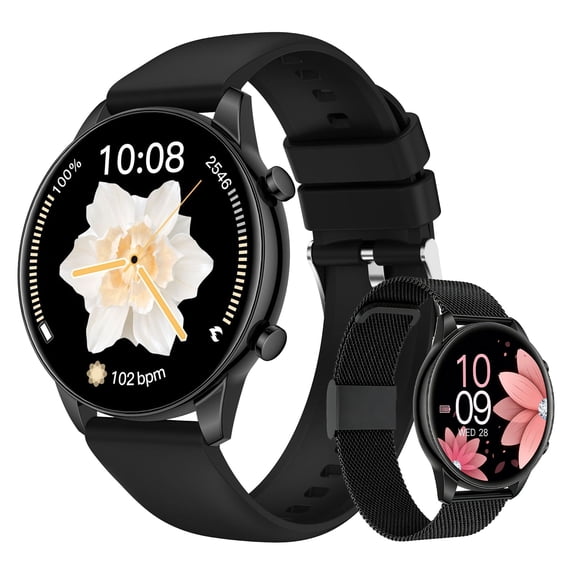 Smart Watches for Women and Men, Bluetooth Fitness Tracker,24/7 Heart Rate/Sleep Monitor/2 Straps,100  Sports Modes, IP68 Waterproof Activity Tracker for Android/iPhone (Black)
