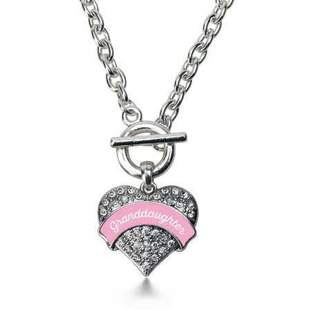 - Pink Granddaughter Pave Heart Toggle Necklace