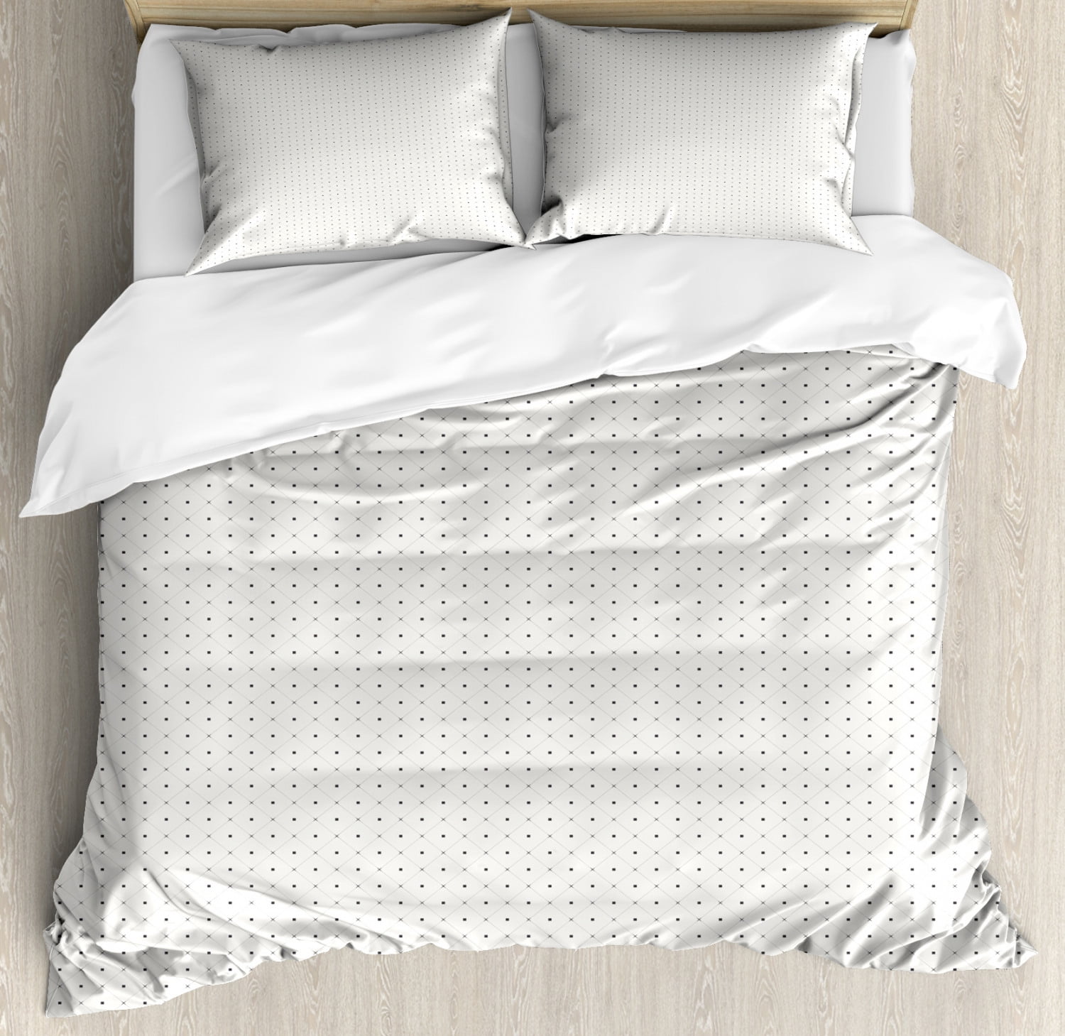 Ambesonne Geometric Rhombus Duvet Cover Set King size, Minimalistic Style Design of Tiny Squares and Thin Line Grid, Decorative 3 Piece Bedding Set with 2