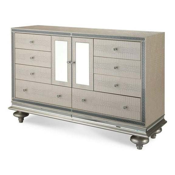 Hollywood Swank Upholstered Dresser - Crystal Croc