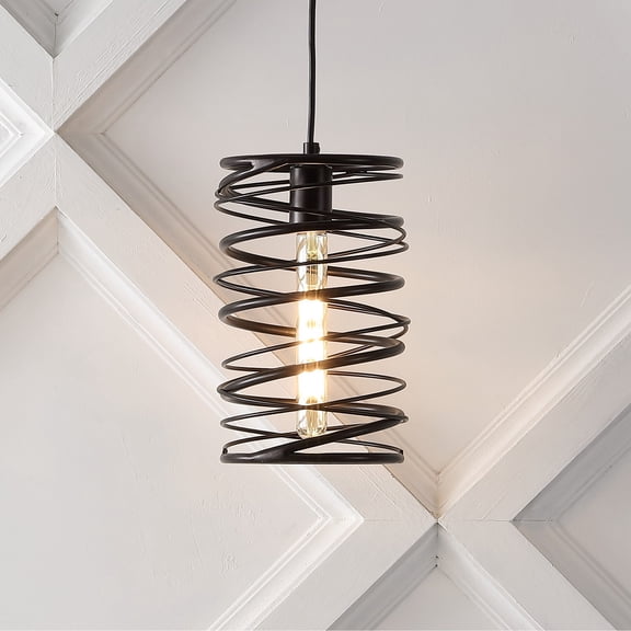 JONATHAN Y Helisa 7.25" 1-Light Modern Contemporary Iron Spiral LED Pendant, Oil Rubbed Bronze
