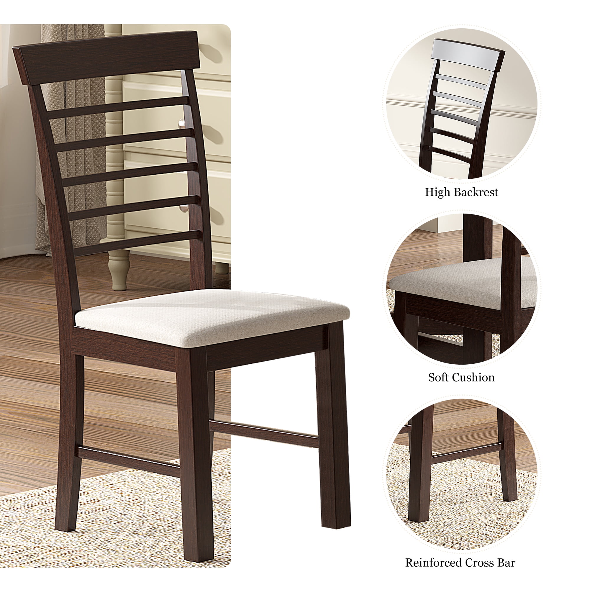 Kadyn 2 PCS Dining Chair, Kitchen Chairs with High Backrest Cushion for Small Space, Brown+White Kadyn 2 PCS Dining Chair, Kitchen Chairs with High Backrest Cushion for Small Space, Brown+White