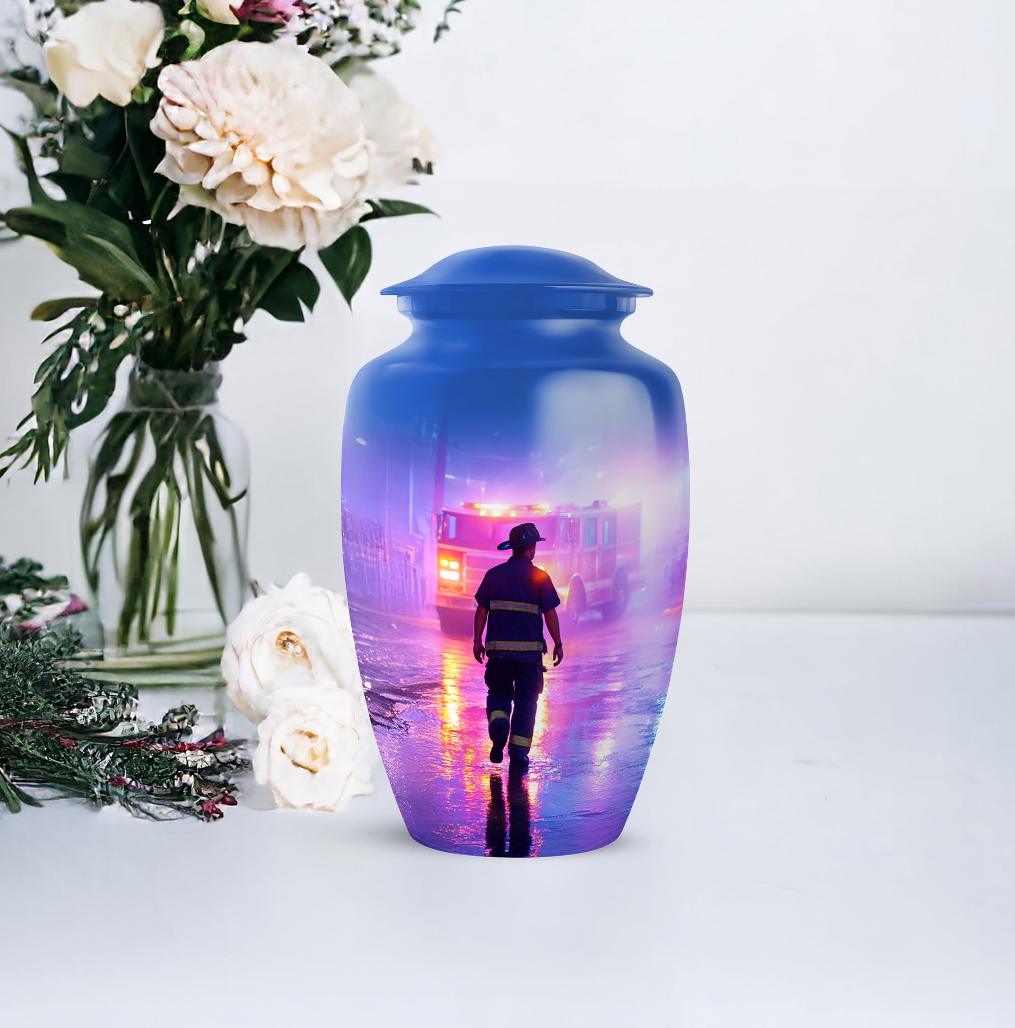Fire Fighter Cremation Urns For Human Ashes Adult Female Mom, Purple Urns For Human Ashes Man And Woman, Funeral Urn For Adults Male And Female, Large Decorative Urn For Brother, 10 Inch