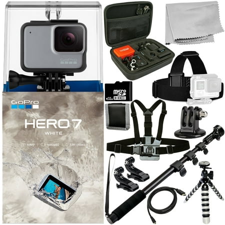 GoPro HERO7 HERO 7 White 12PC Accessory Bundle - Includes 32GB microSD Memory Card + Heavy Duty Monopod + Micro HDMI Cable +