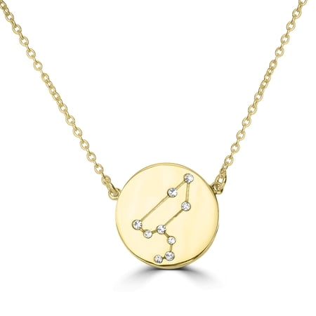 Gemistry Constellation Pendant Necklace Gold Plated Leo Zodic Sign 16 inch Crystal Quartz Pendant Adjustable Dainty Necklace in Brass