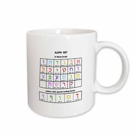 

3dRose Hebrew Alphabet table - Aleph Bet - Ivrit Alef Beit colorful letters - Ceramic Mug 11oz (mug_311486_1)
