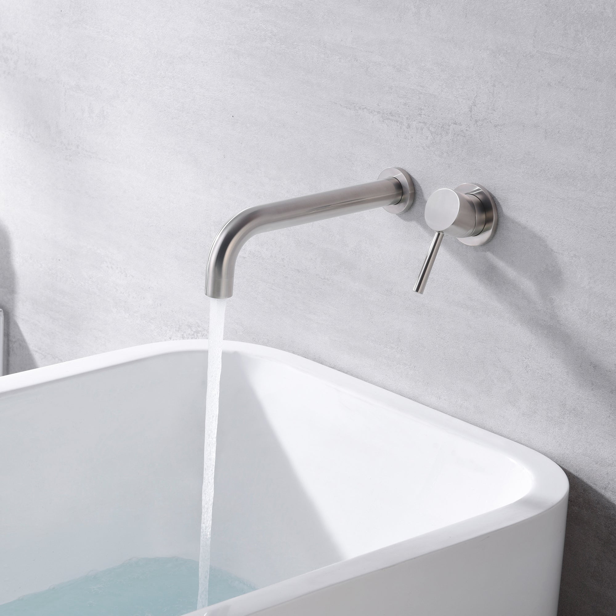 Sumerain High Flow Wall Mount Tub Filler Faucet with Long Spout Brushed Nickel