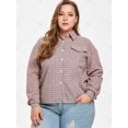 thumbnail image 2 of Camisa de algodón a cuadros de talla grande con volantes Rosegal  Suéteres Cárdigans, 2 of 5