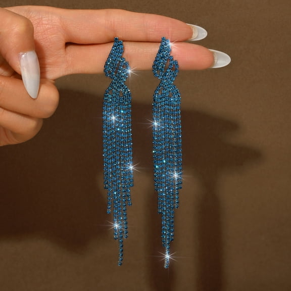Sunyuer Prom Earrings Jewelry Sparkly Rhinestone Earrings for Women Long Tassel Bling Crystal Chandelier Earring Prom Dress Outfit Accessories Wedding Guest Dresses for Women