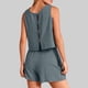 thumbnail image 4 of ICHUANYI Clearance 2PC Fashion Woman Round Neck Solid Sleeveless Blouse +Loose Cotton Linen Pockets Pants Short Sets(Gray, L) ICHUANYI WER2023080915562, 4 of 8