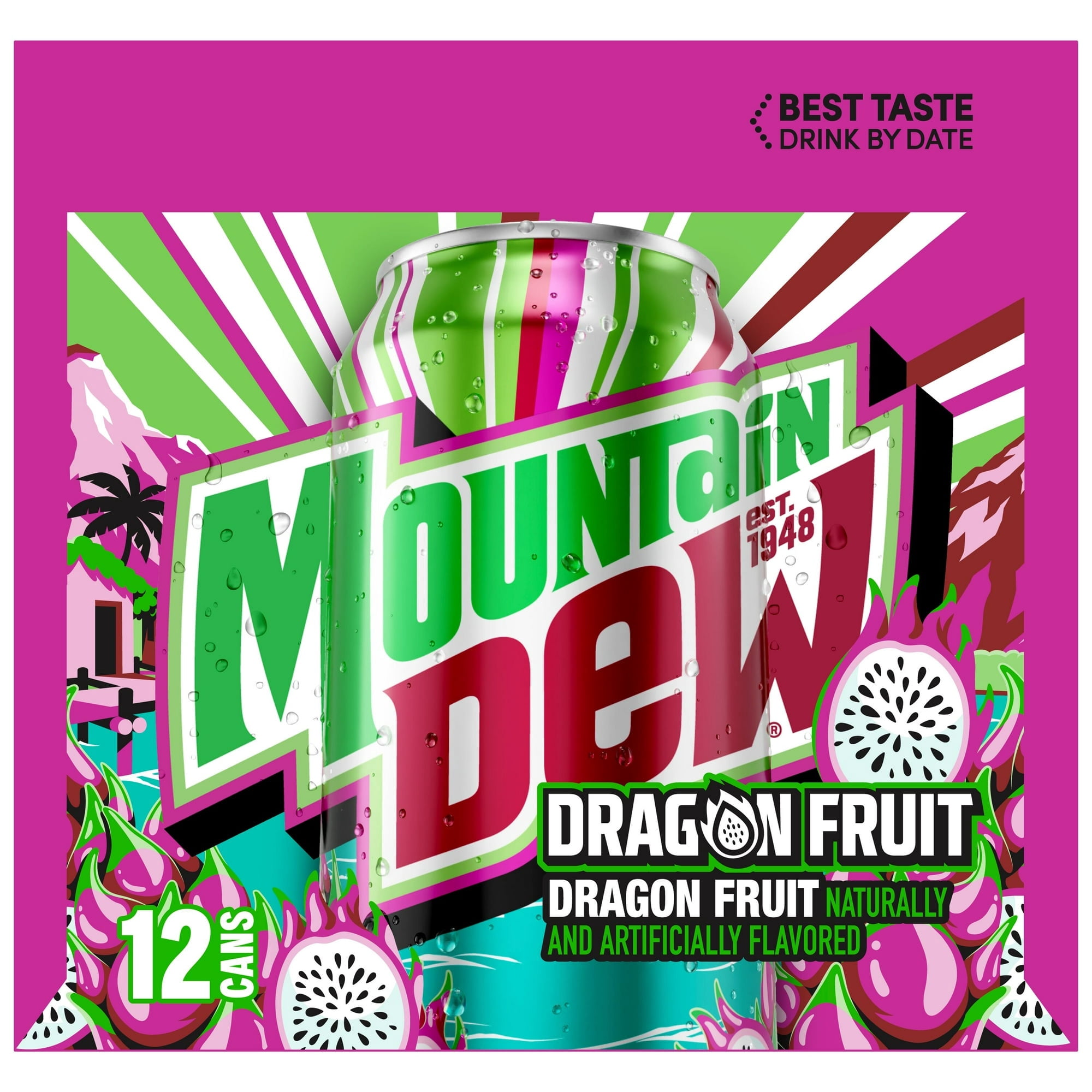 Mountain Dew Dragon Fruit Soda, 12 fl oz Cans, 24 Pack**