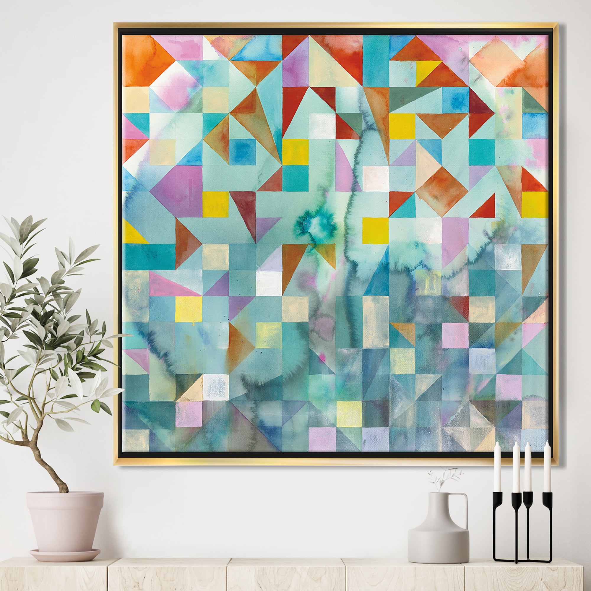 Designart ' Modern Patchwork ' Modern & Contemporary Framed Canvas