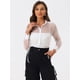 thumbnail image 3 of Blusa delantera con botones para mujer, dobladillo con lazo, cuello en punto, malla, camisa de manga larga transparente, top Blanco XS, 3 of 6