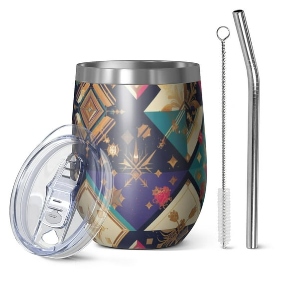 12oz Stainless Steel Insulated Wine Tumbler with Lid and Straw – Double Wall Vacuum Mug for Hot & Cold Drinks, 304 Steel Interior, Sweat-Free Design