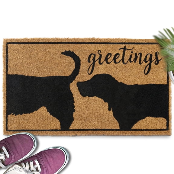 MAINEVENT Funny Dog Greetings Doormat 30x17 Inch, Outdoor Welcome Mat for Outside