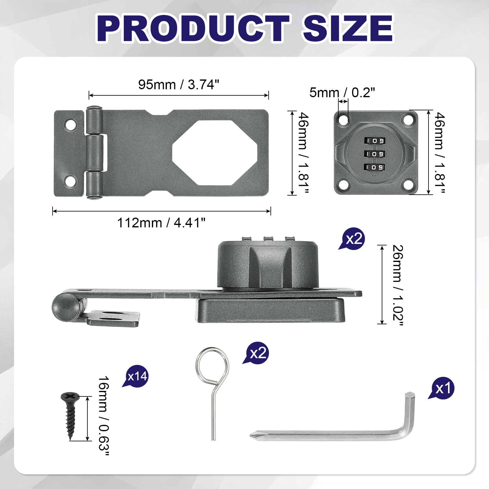 Uxcell 2 Pcs Keyless Cabinet Lock with Combination Code (3.5 Inch) - 3-Digit Password Hasp Latch Lock Mechanical Password Rotary Hasp, for Drawer Closet Cupboard Fence Door, Grey