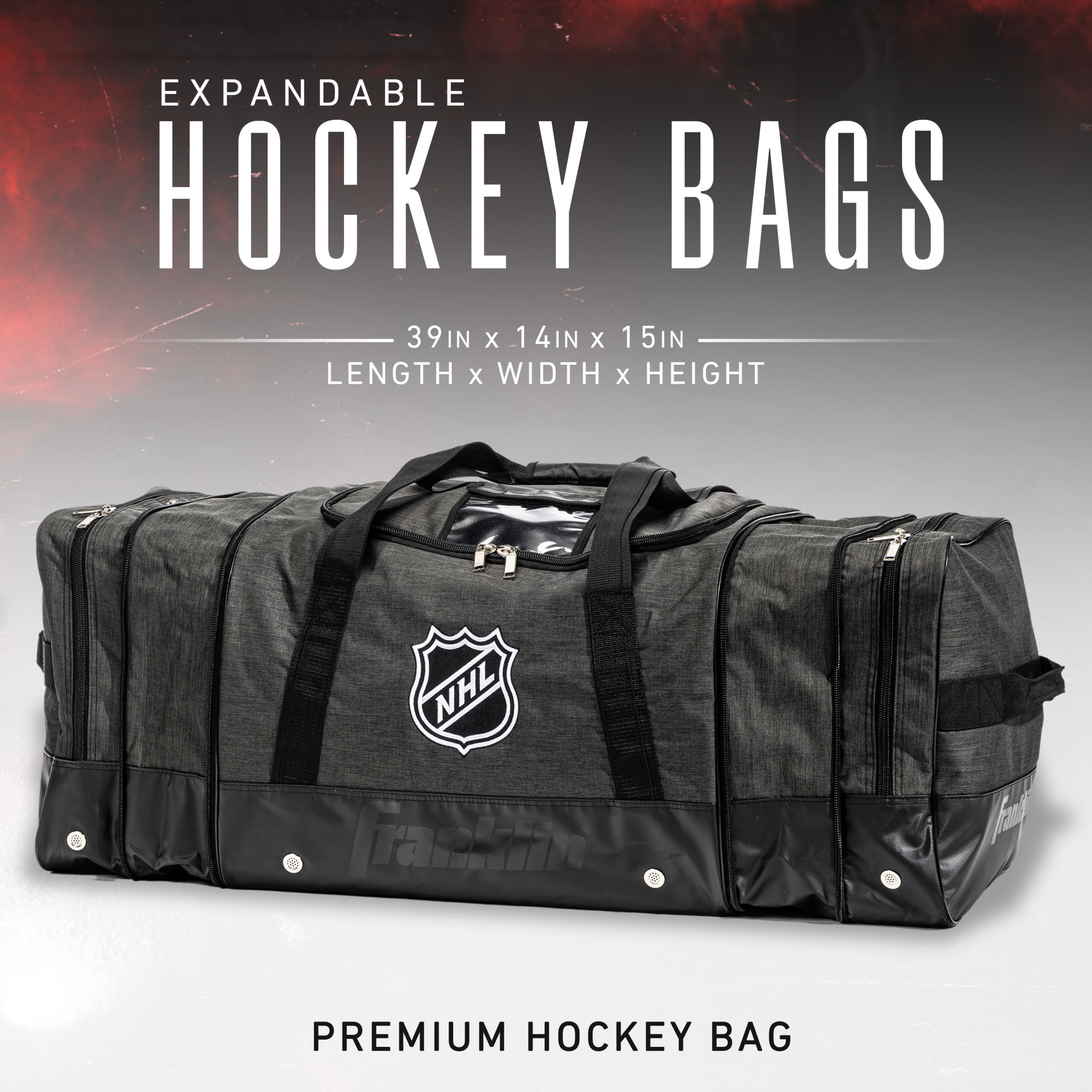 Franklin Sports NHL Ice Hockey Carry Bag - Premium Equipment Bag for Hockey Gear - Large Expandable Duffle Bag - Heavy Duty - NHL Licensed