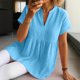 thumbnail image 2 of Vestidos Casuales Para Mujer, Blusas De Mujer De Moda Blusa tipo jersey con cuello en V y mangas cortas de color liso para mujer, 2 of 6