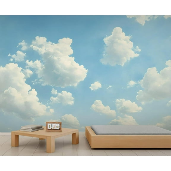 Blue Sky White Cloud Custom Mural- Modern Mural, Natural Scenery Large Murals For Living Room Bedroom, Natural Scenery Murals 59"W x 39.4"H (Not Peel and Stick)