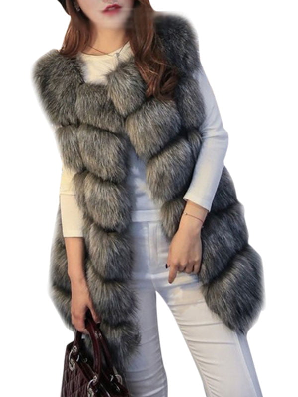 Women Girls Faux Fur Vest Top Gilets Coat Jacket Ladies Sleeveless Outwear Winter Warm Long Waistcoat 