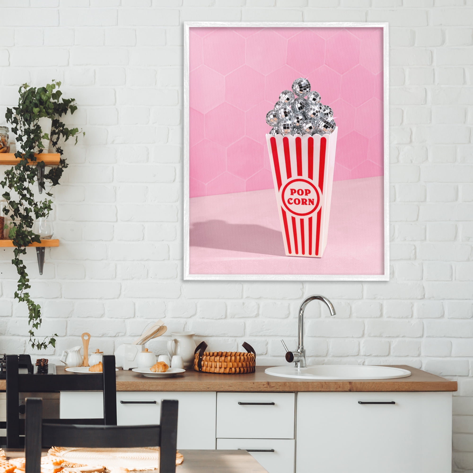 Stupell Industries Pink Disco Popcorn White Framed Giclee Art, design by LISH Creative