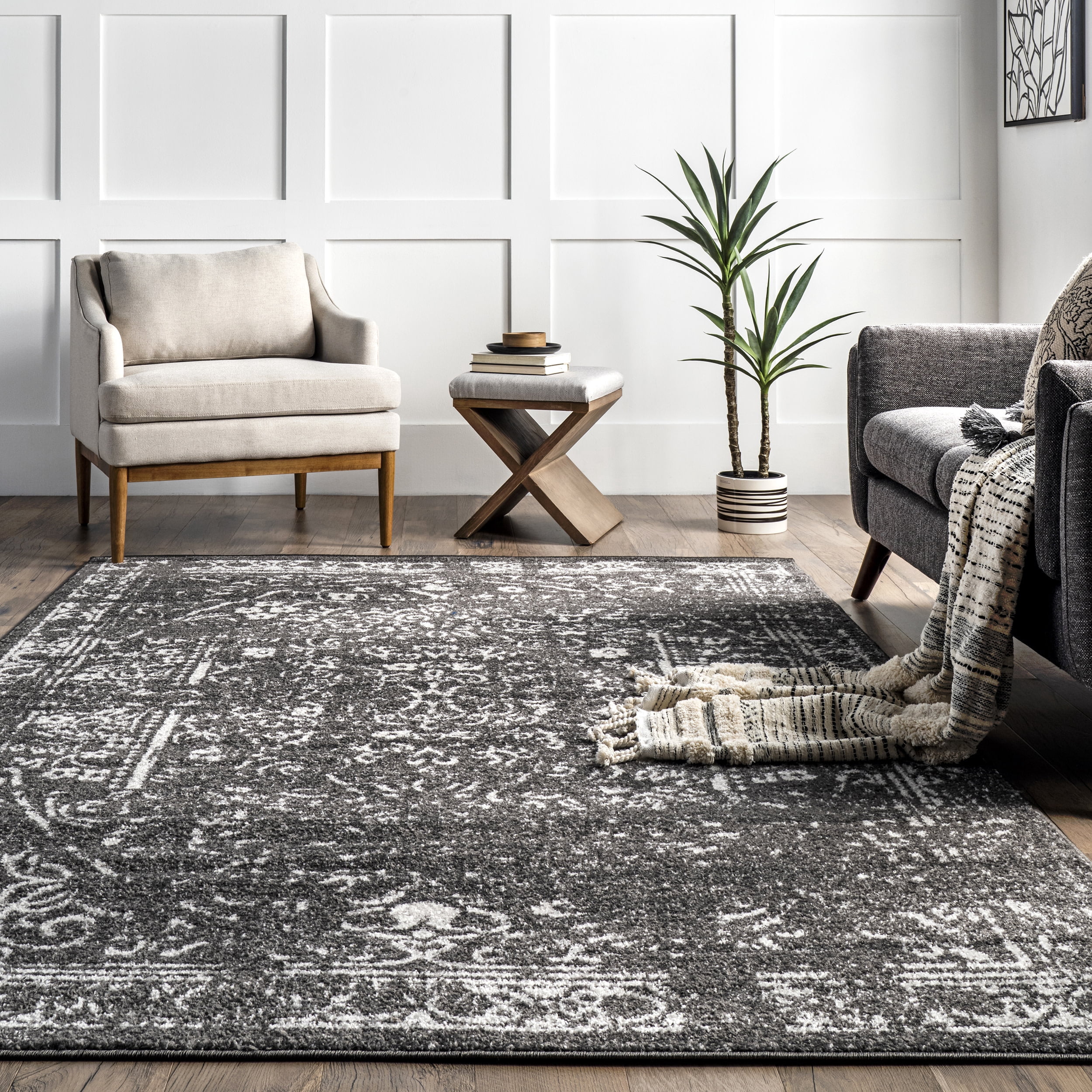nuLOOM Arlena Vintage Traditional Area Rug, 10' x 14', Charcoal