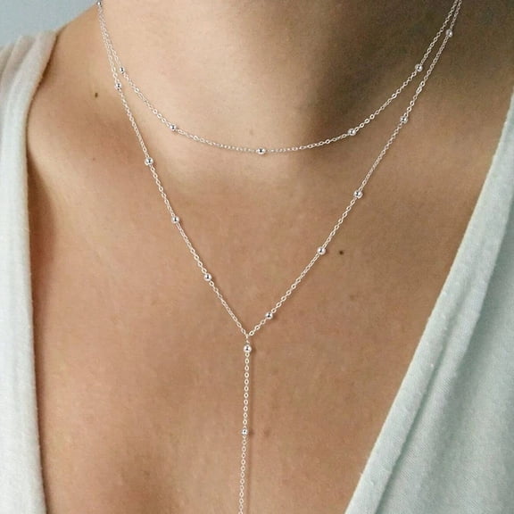DESIGNICE Layered Silver Necklace for Women, Dainty Silver/Gold Plated Long Necklaces for Women Trendy Lariat Y Shaped Cubic Zirconia Pendant Necklaces Fashion Jewelry for Women Gift