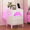 thumbnail image 4 of Clearance! Nightstand with USB Charging Ports and LED Lights,End Table with 2 Drawers and Shelf,White, 4 of 9