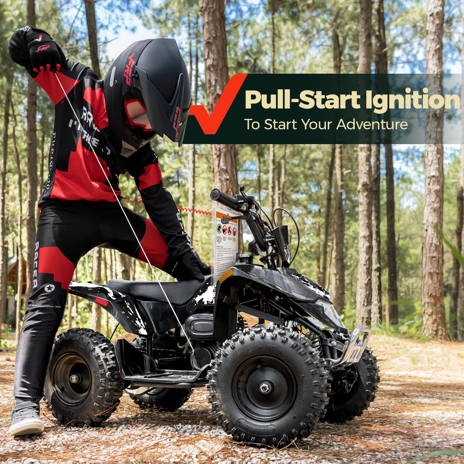 FRP 40cc Gas Powered Off-Road Bike, 4-Stroke Engine, Up to 15 MPH, Ages 13+, Adjustable Speed Control, Front & Rear Disc Brakes, Pull Start