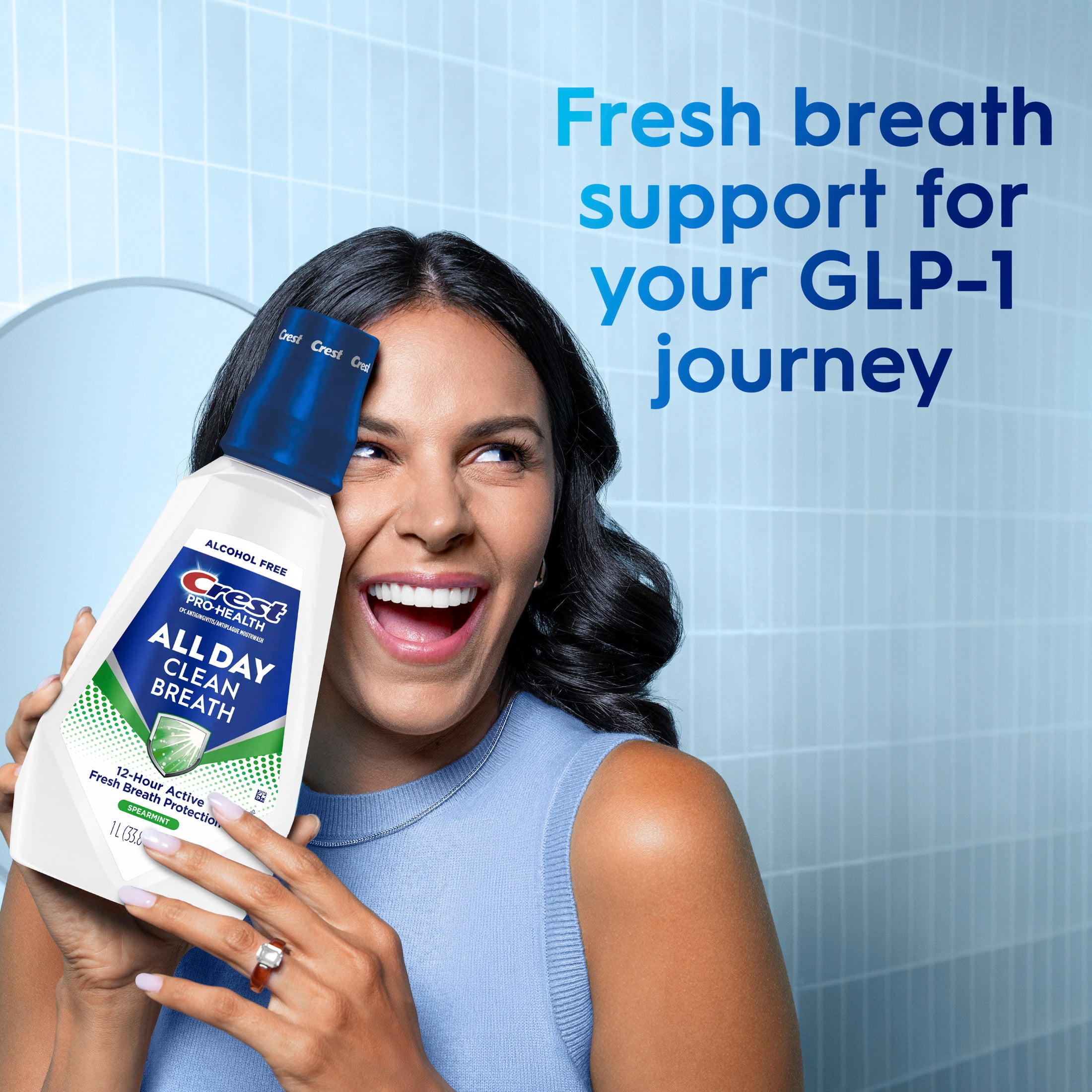 (4 pack) Crest Mouthwash Pro Health All Day Clean Breath, Fresh Breath Protection, Alcohol Free, Antigingivitis/Antiplaque, Spearmint Flavor, 1 L (33.8 fl oz)