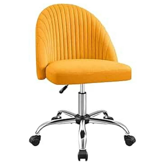 SONGMY Office Chair Armless Cute Desk Chair Modern Adjustable Swivel Padded Fabric Vanity Task Computer Chair Home Office Desk Chairs with Wheels (Yellow)