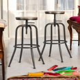 thumbnail image 1 of Homy Casa 2 Pack Walnut Adjustable Height Sewing Stools, Industrial Design, Durable Metal Frame with Wooden Seat, 1 of 6