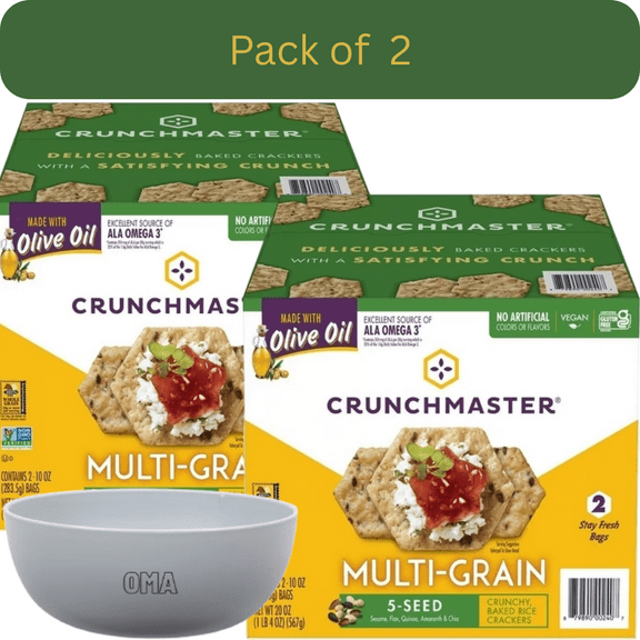 Crunchmaster 5 Seed Multi-Grain Cracker, 2 Pack (10 oz., 2 pk.) with Bowl by OMA