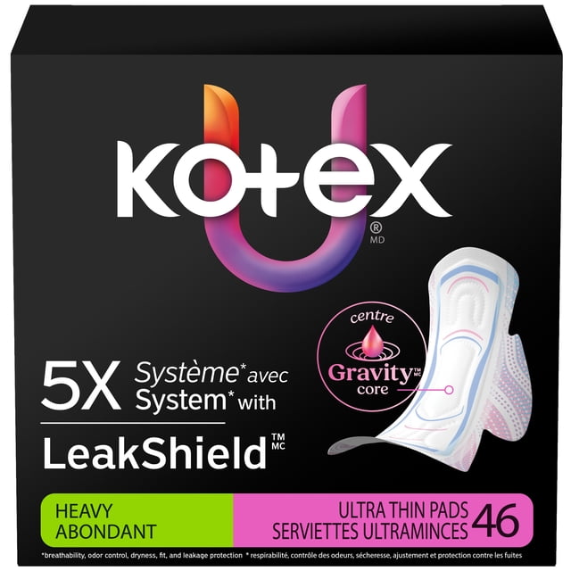 Kotex Ultra Thin Pads with Wings, Heavy Absorbency, 46 Count