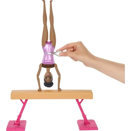 Barbie Gymnastics Playset with Brunette Doll & 15+ Accessories, Includes Twirling Gymnast Toy & Balance Beam