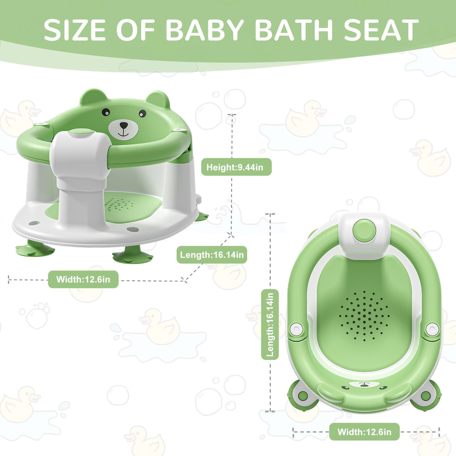 Soluxeo Baby Bath Seat for Babies 6 Months & up, Non-Slip Toddler Bath Seats for Babies Sitting Up with 4 Suction Cups & Soft Cushion for Shower(Green)