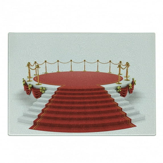 Theatre Cutting Board, Simplistic Design Round Stage with Stairs Concert on Plain Background Print, Decorative Tempered Glass Cutting and Serving Board, in 3 Sizes, by Ambesonne