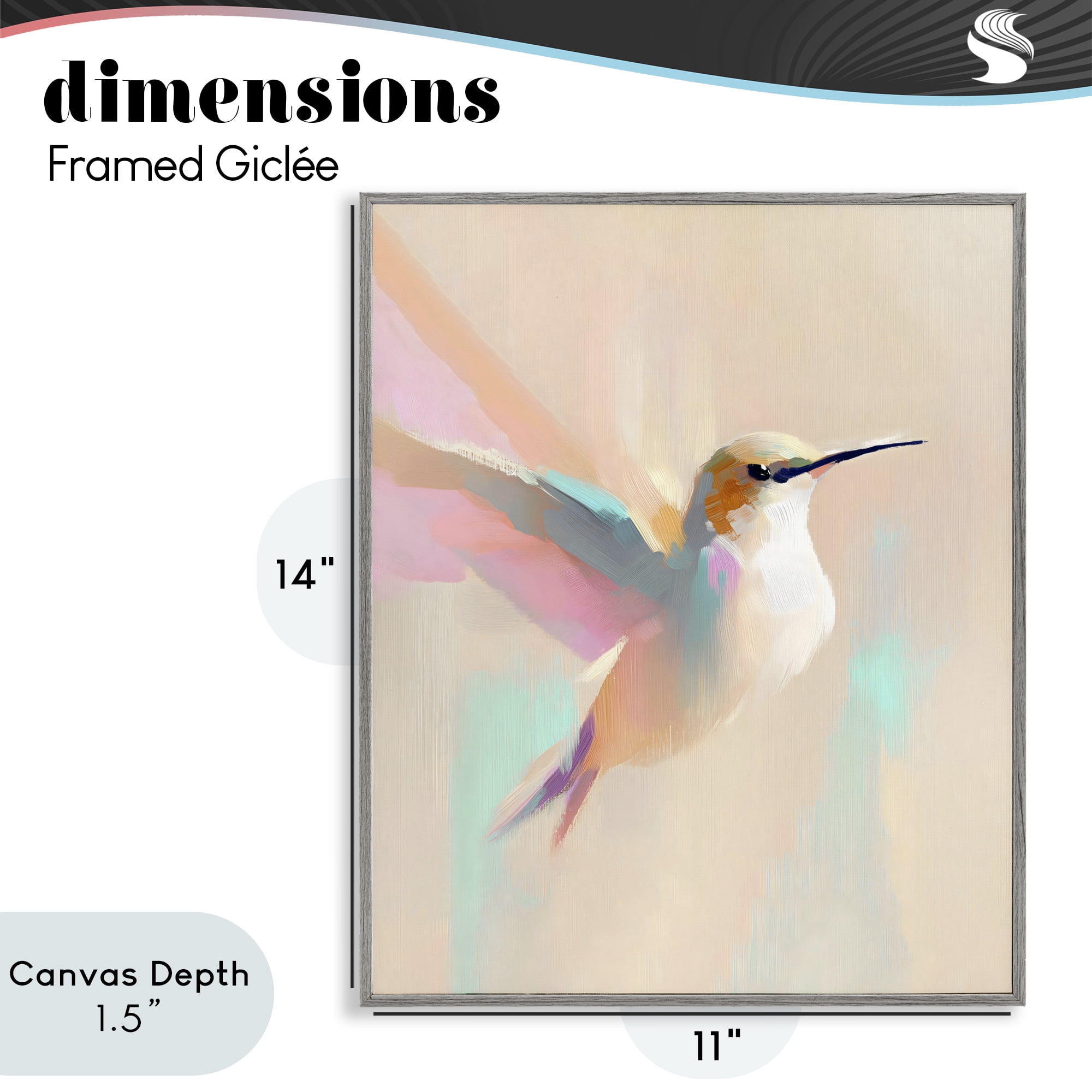 Stupell Industries Pastel Hummingbird in Flight Gray Framed Giclee Art, design by The Prints Vibe