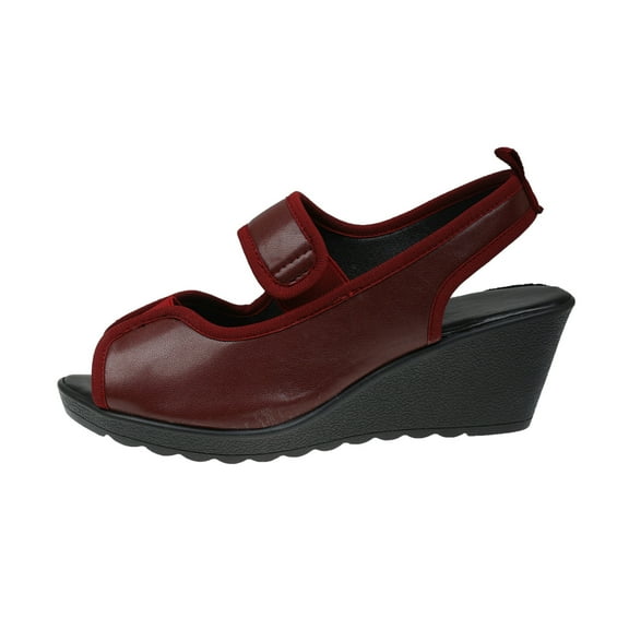 Xfvqtps Wedge Sandals for Women Slingback Elastic Strap Peep Toe Soft Sole Non Slip Breathable Summer Sandals Wine