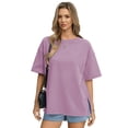 thumbnail image 6 of SWQZVT Womens Oversized T Shirts Cotton Loose Fit Crewneck Short Sleeve Side Slit Summer Casual Basic Tee, 6 of 8