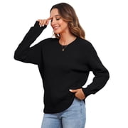 Uvplove Womens Long Sleeve Crew Neck Knitted Pullover Sweater black-l