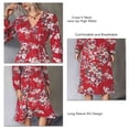 thumbnail image 2 of Vestido Floral De Otoño, Vestido De Manga Larga Floral Con Cuello En V Cruzado Transpirable Cómodo Para El Trabajo De Oficina ANGGREK M rojo, 2 of 7