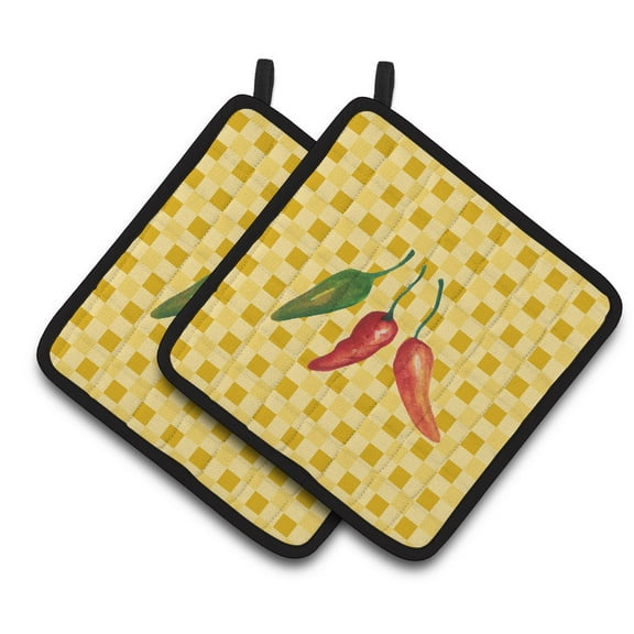Caroline's Treasures Cayenne Pepper on Basketweave Pair of Pot Holders