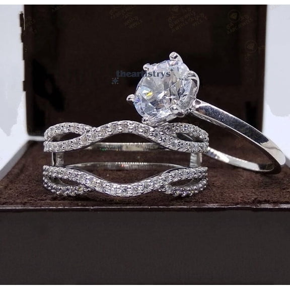 Mahablijewels Bridal Set CZ 3 Ct Round Cut Wedding Engagement Ring 14K White Gold Finish