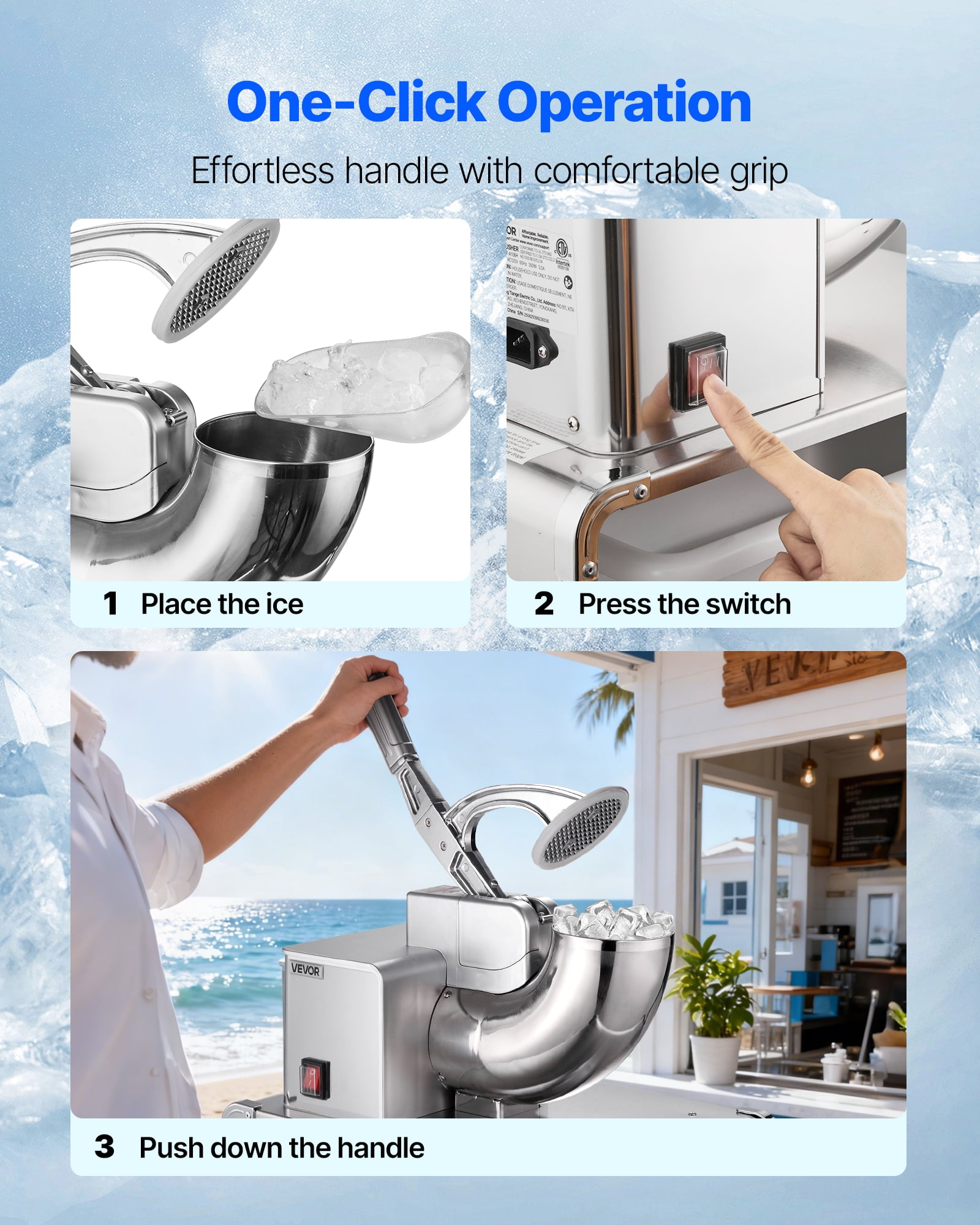 VEVOR Commercial Ice Shaver Machine, 661 LBS/H Electric Ice Crusher with Replaceable Container, 350W Premium Motor, 4 Blades, Shaved Snow Cone Machine Ice Maker for Dessert Shop Bar Party, Silver