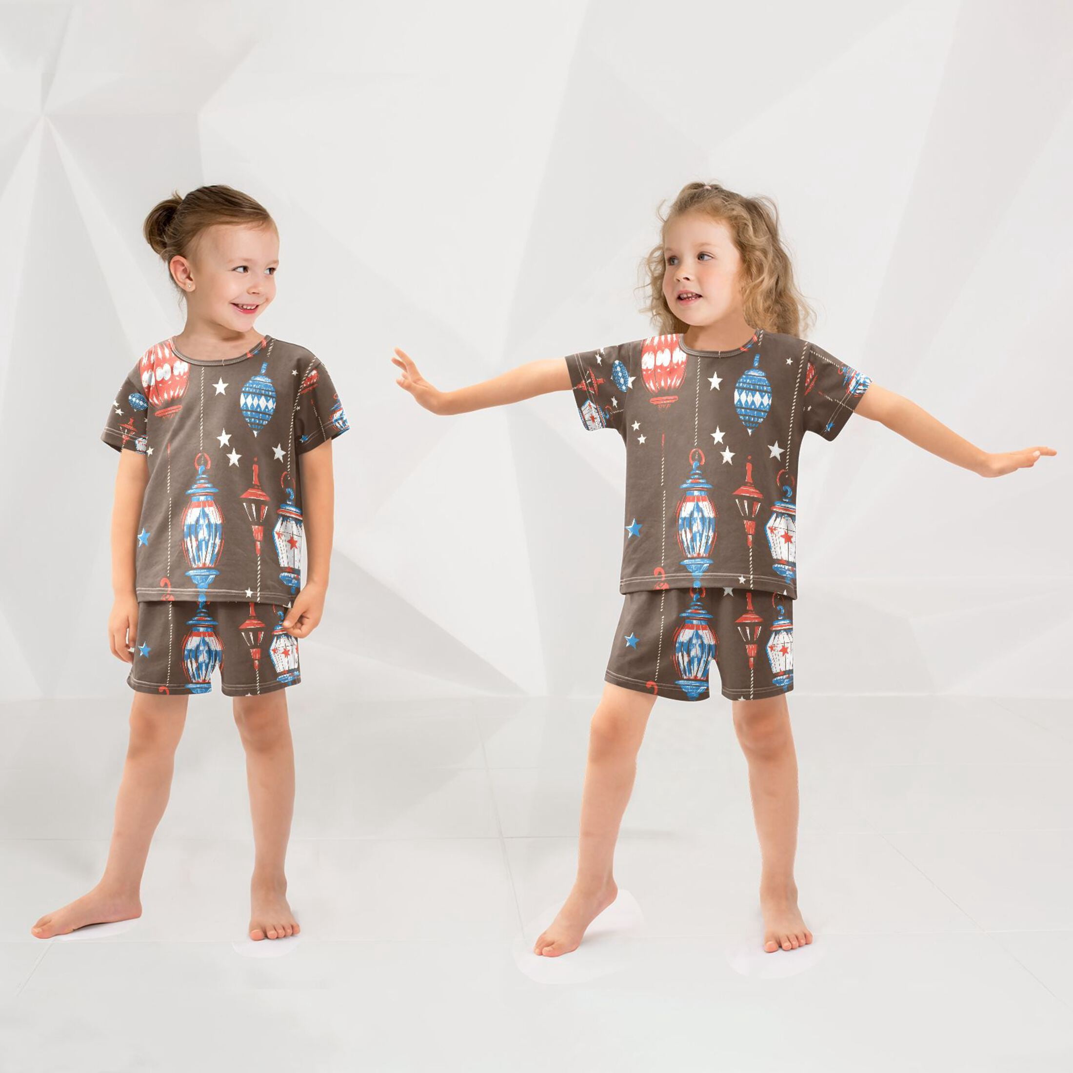 DALAWU Chandelier Star Pattern Cotton Short Sleeve Pajama Set Breathable