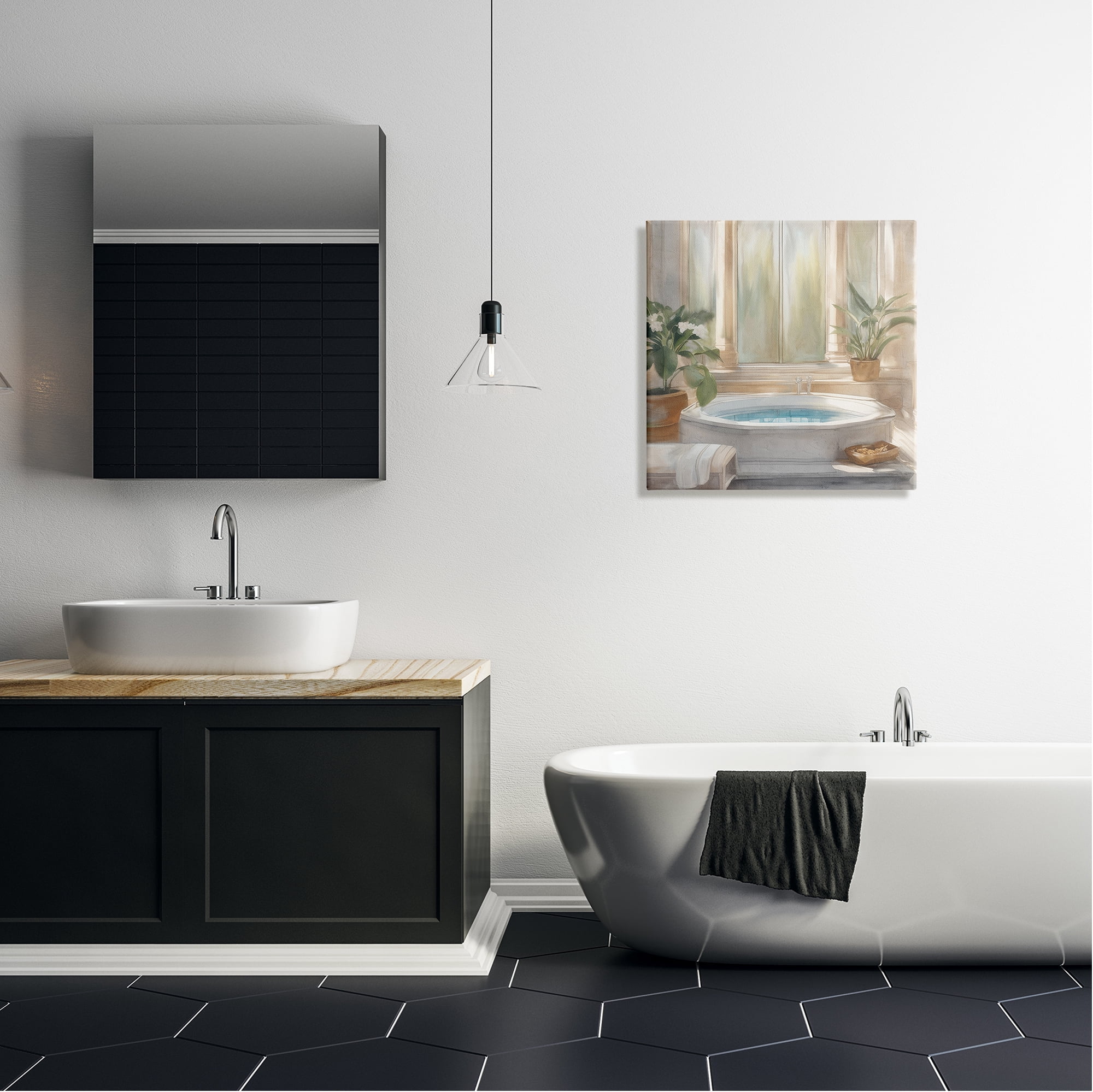Stupell Industries Cozy Bathtub with Plants Botanical & Floral Painting Gallery Wrapped Canvas Art Print Wall Art, 24 x 24