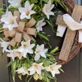 thumbnail image 5 of Guirnalda de Pascua con forma de cruz y lazo de ratán, adorno colgante, 5 of 5