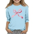 thumbnail image 2 of dazeni Girls 3/4 Length Sleeve Tops Cute Bow Print Crew Neck Graphic T-Shirt Blouse Casual Preppy Clothes, 2 of 5