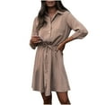 thumbnail image 1 of Fankiway Robe Décontractée à Col Rabattu pour Femmes, Couleur Unie, Manches Longues, Ceinture, 1 of 5